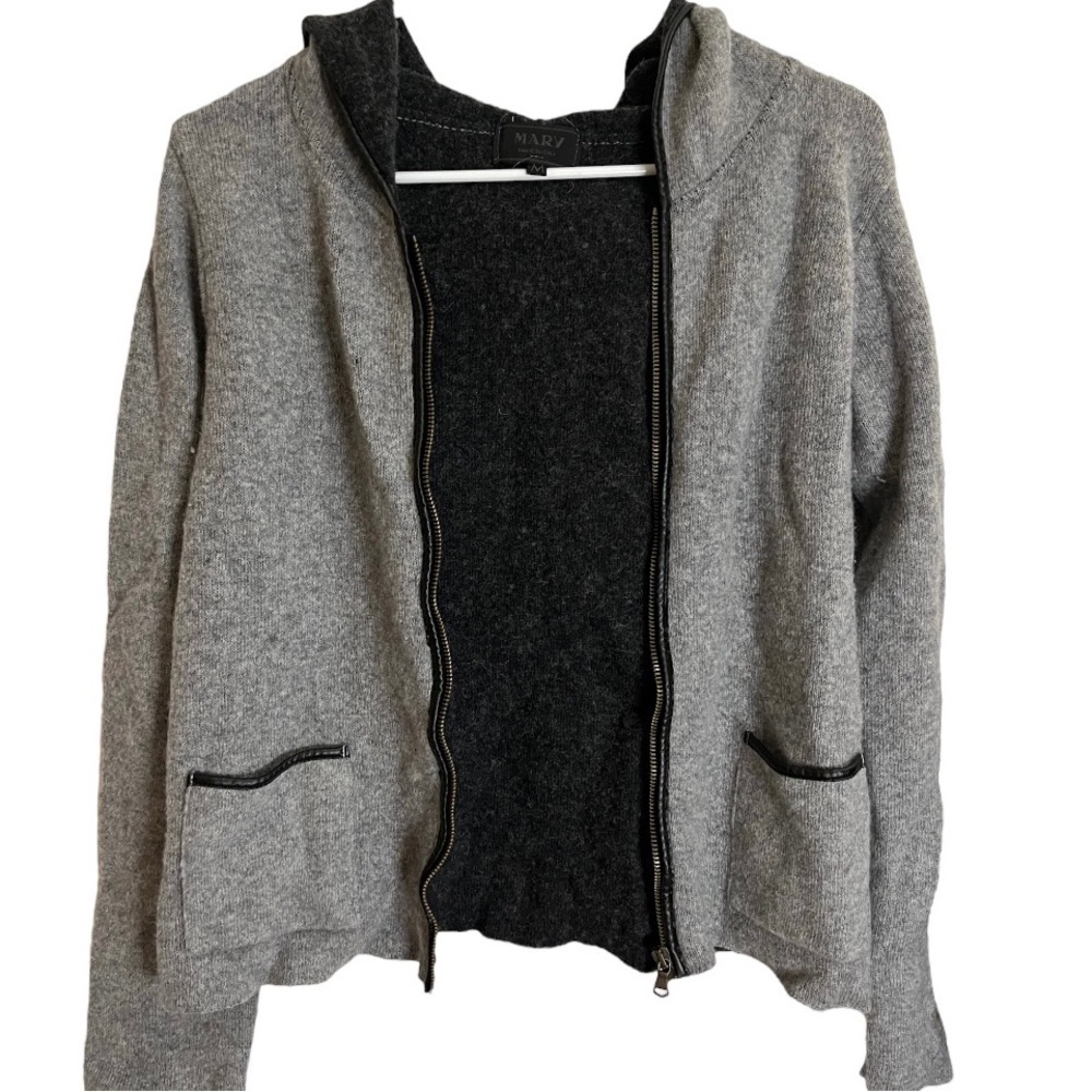 Mary made in Italy grey wool hooded zip up minimalist jacket size medium